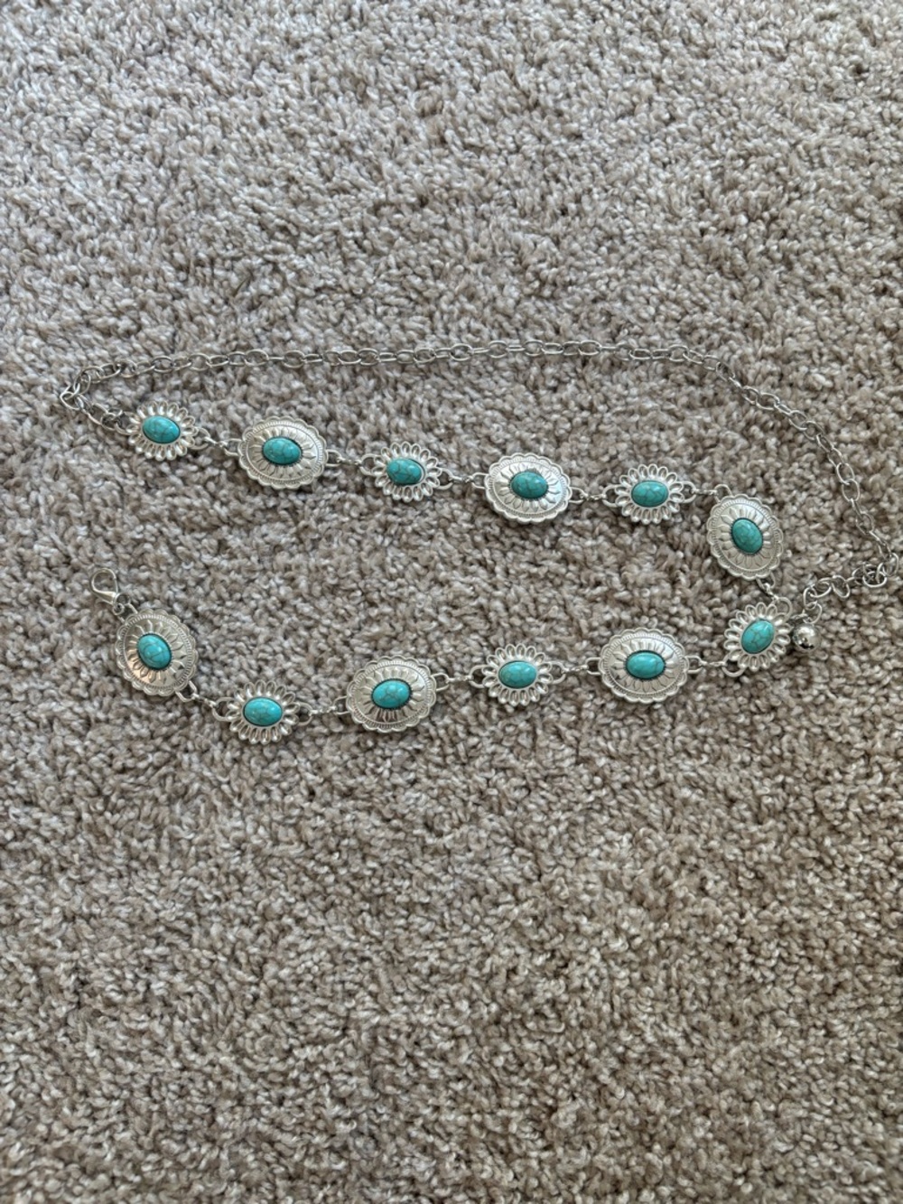 Turquoise Stone Silver Chain Concho Belt